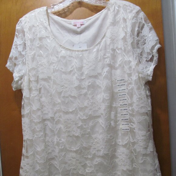 NWT Isaac Mizrahi Floral Lace Top Short Sleeve Lined Ivory "Ivy" Size XXL - Picture 3 of 16